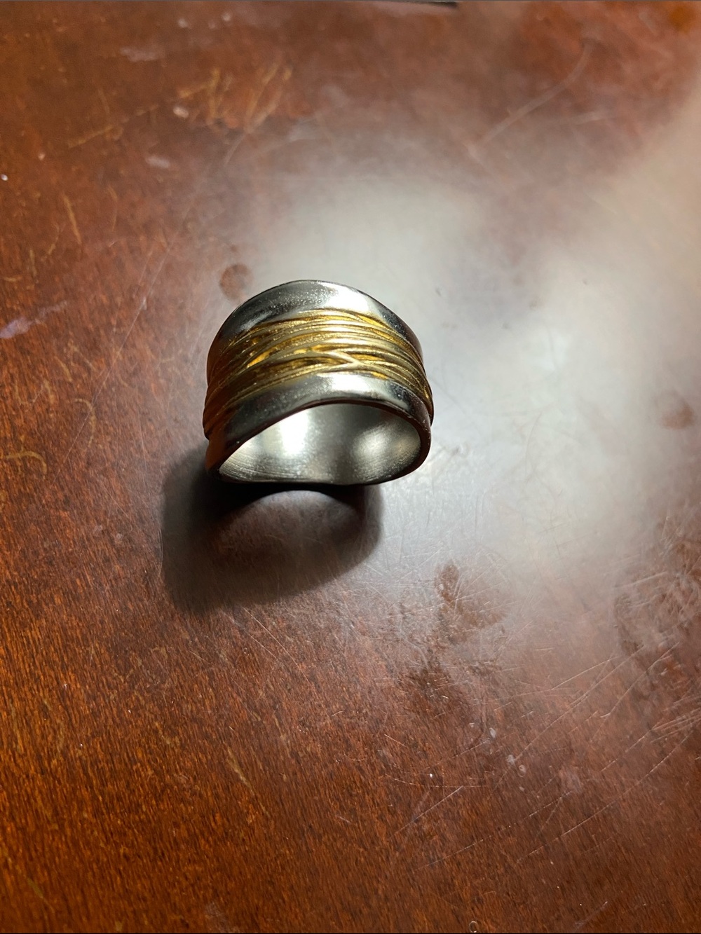 Two-Tone women’s Wide Band Ring - Gold and Silver Finish